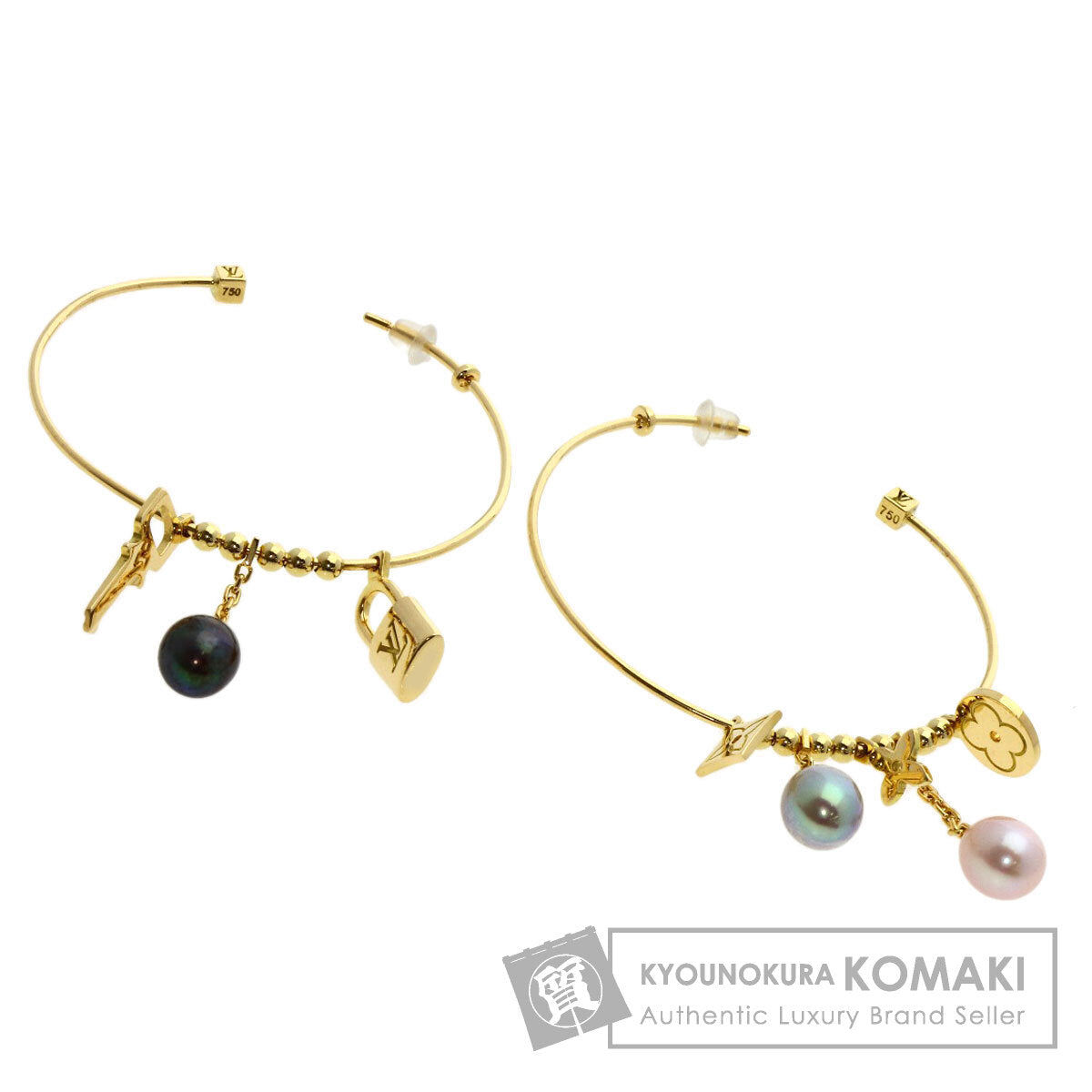 LOUIS VUITTON Creole Hoop Freshwater Pearl earring K18 Yellow Gold Ladies [Used]