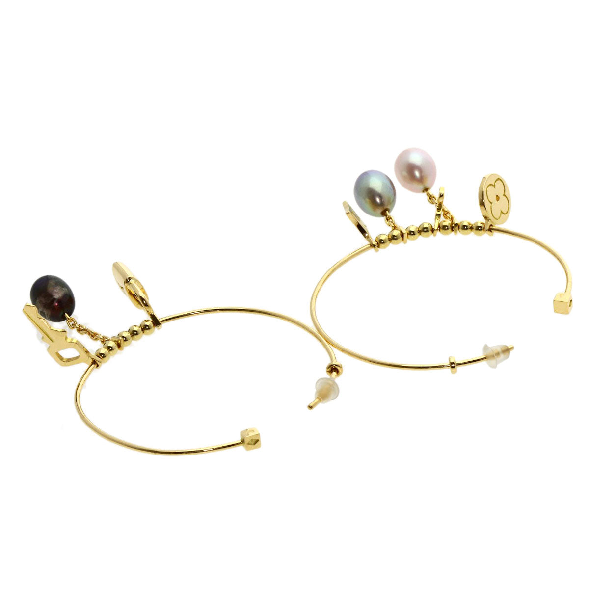 LOUIS VUITTON Creole Hoop Freshwater Pearl earring K18 Yellow Gold Ladies [Used]