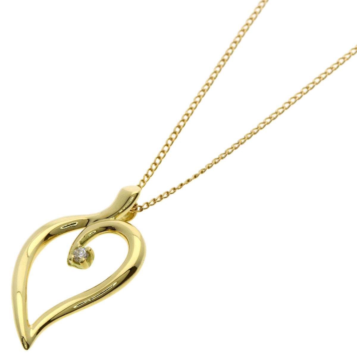 TIFFANY&Co. Open Leaf 1P Diamond Necklace K18 Yellow Gold Ladies [Used]