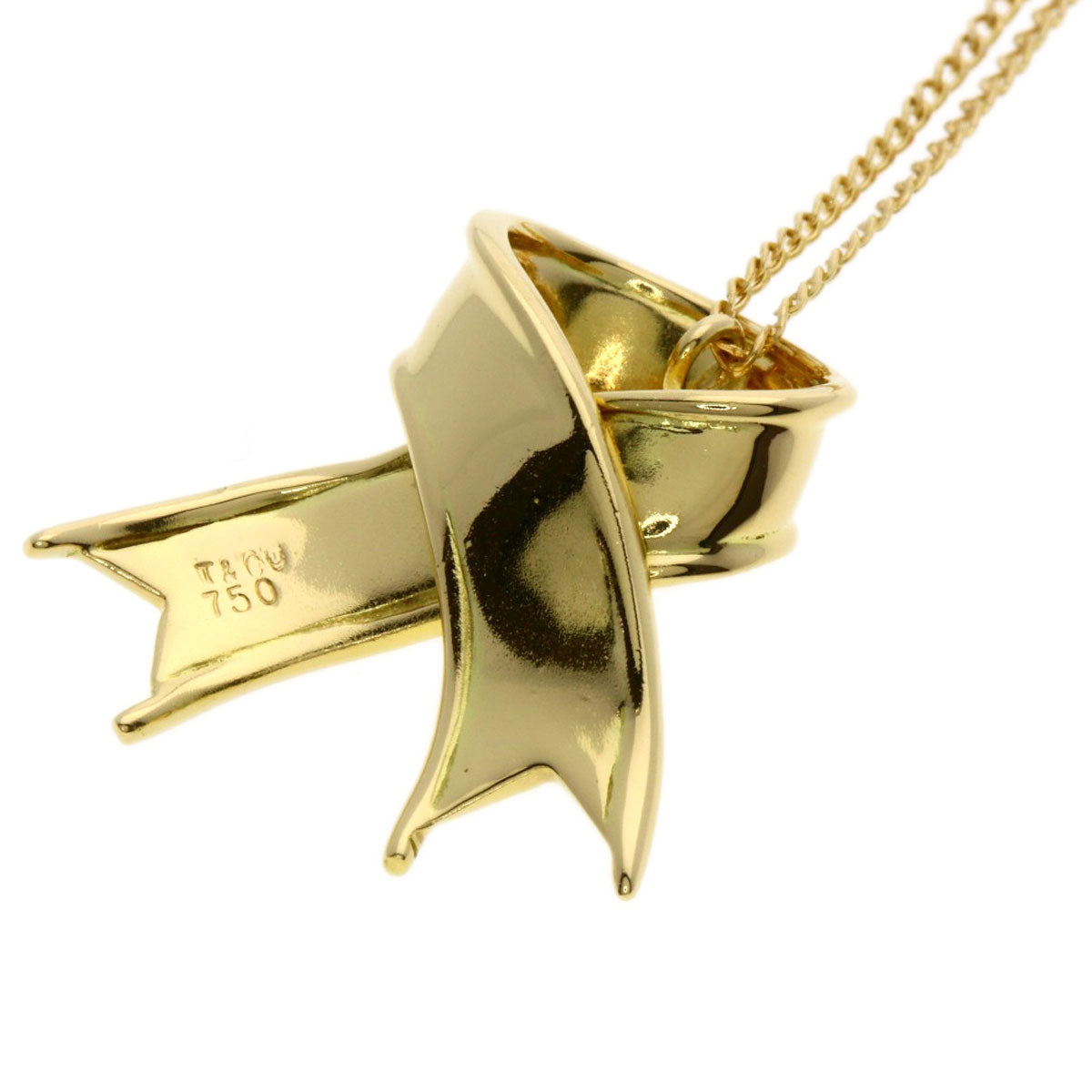 TIFFANY&Co. ribbon Necklace K18 Yellow Gold Ladies [Used]