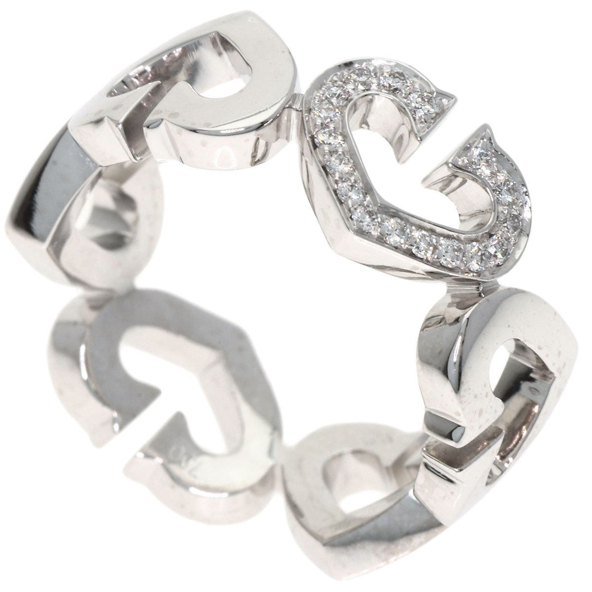 CARTIER C Heart Diamond # 49 Ring K18 White Gold Ladies [Used]