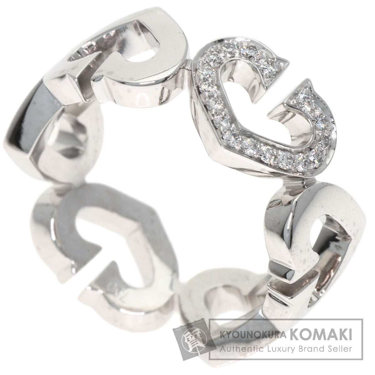 CARTIER C Heart Diamond # 49 Ring K18 White Gold Ladies [Used]