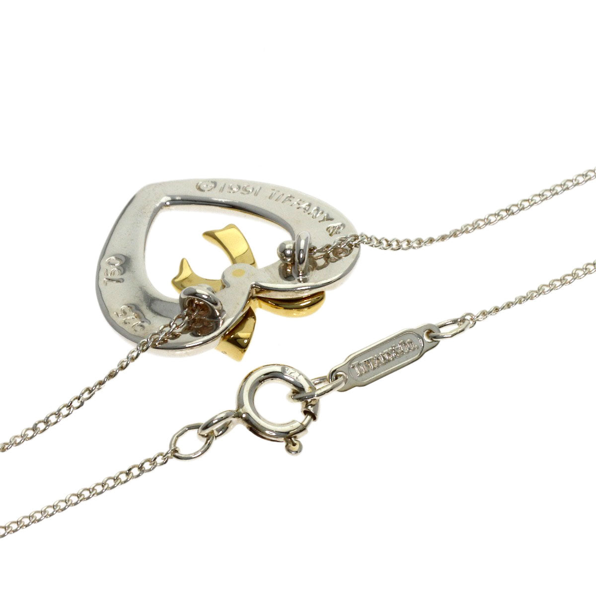 TIFFANY&Co. Heart ribbon Necklace Silver 18K Yellow GoldLadies [Used]