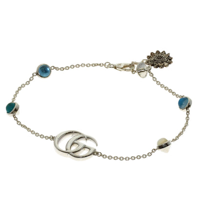 GUCCI Double G Mother of Pearl Blue Topaz Turquoise Colored Resin Bracelet Silver Ladies [Used]