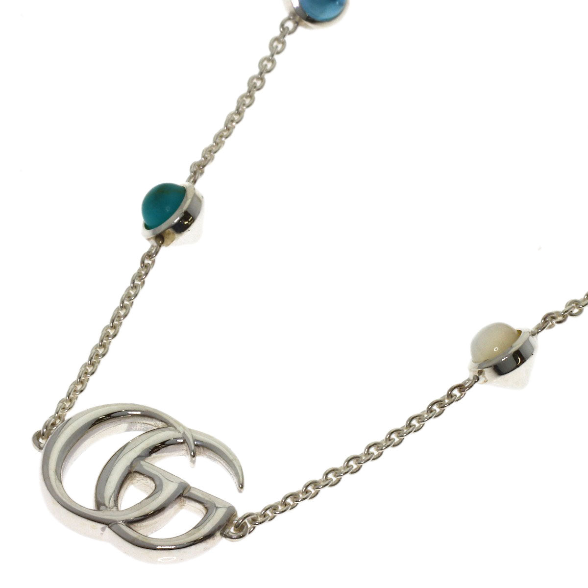 GUCCI Double G Mother of Pearl Blue Topaz Turquoise Colored Resin Bracelet Silver Ladies [Used]
