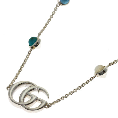 GUCCI Double G Mother of Pearl Blue Topaz Turquoise Colored Resin Bracelet Silver Ladies [Used]