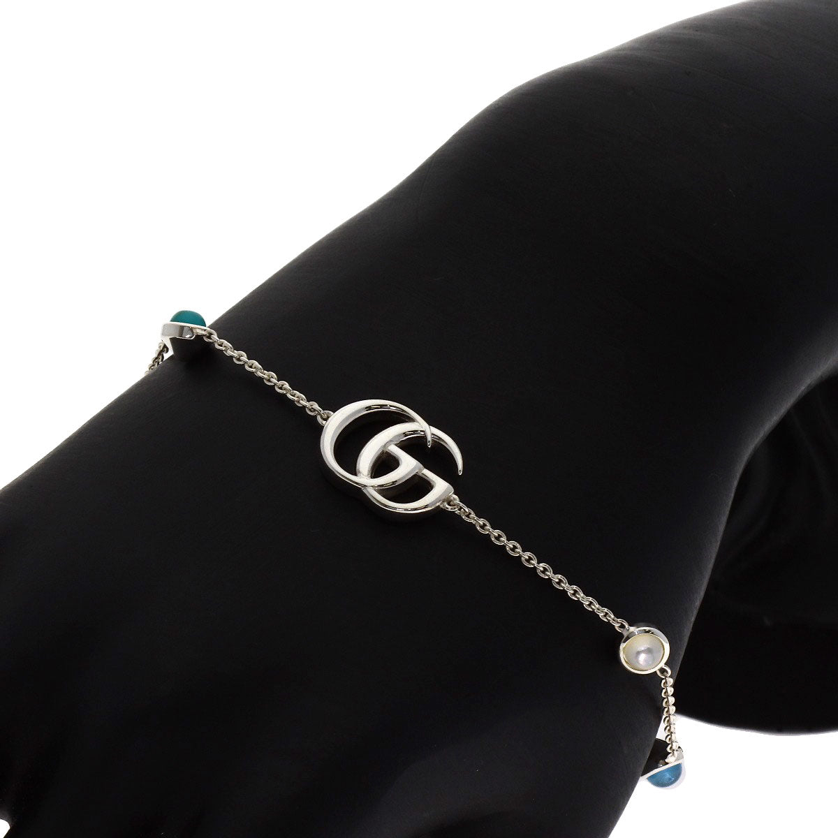 GUCCI Double G Mother of Pearl Blue Topaz Turquoise Colored Resin Bracelet Silver Ladies [Used]