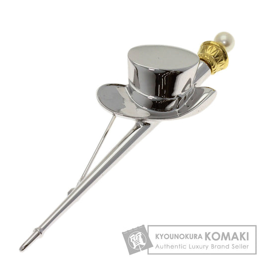 MIKIMOTO Hat Akoya Pearl Brooch Silver 18K Yellow GoldLadies [Used]
