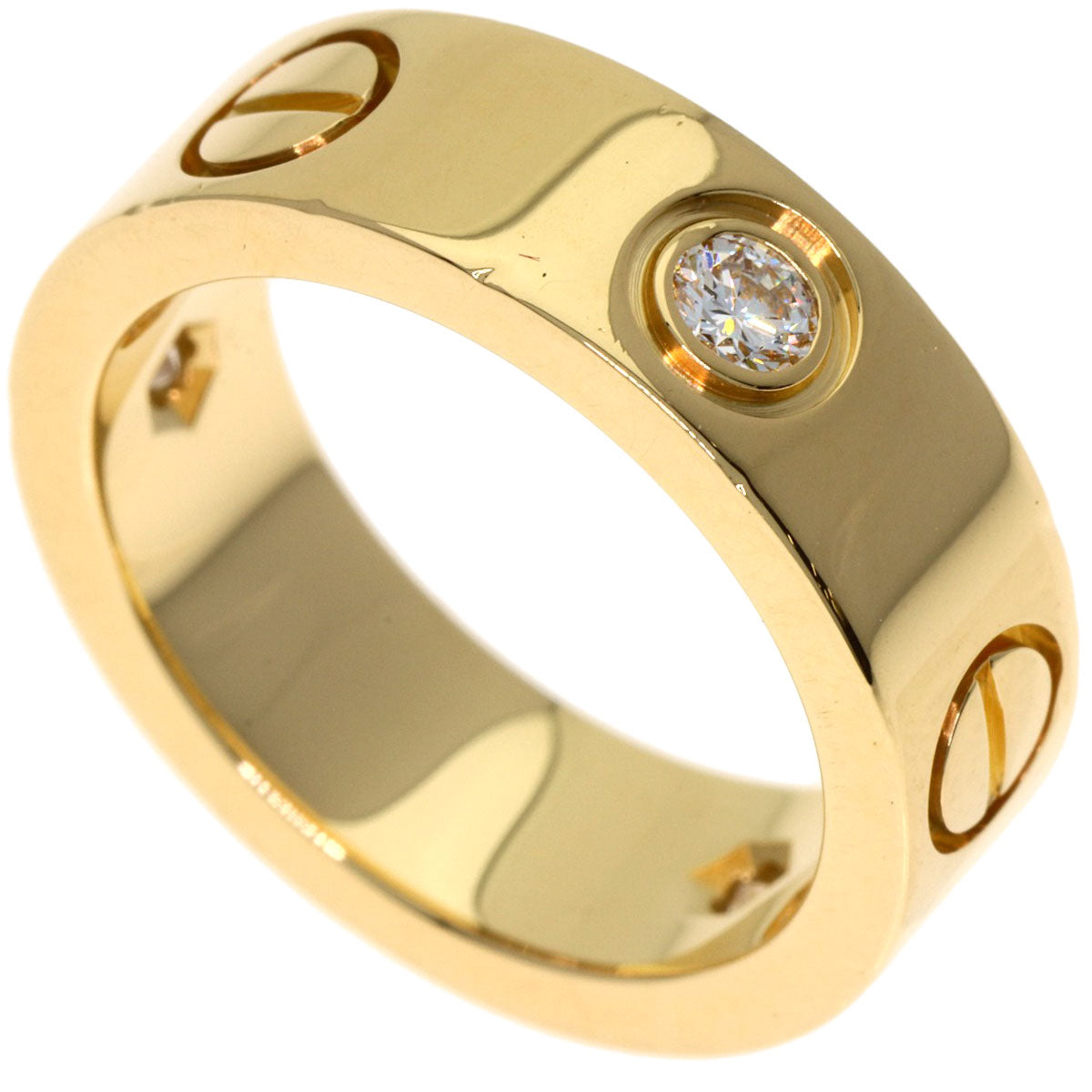 CARTIER love ring half Diamond #46 Ring K18 Yellow Gold Ladies [Used]