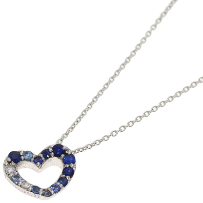 Ponte Vecchio Heart Sapphire Diamond Necklace K18 White Gold Ladies [Used]