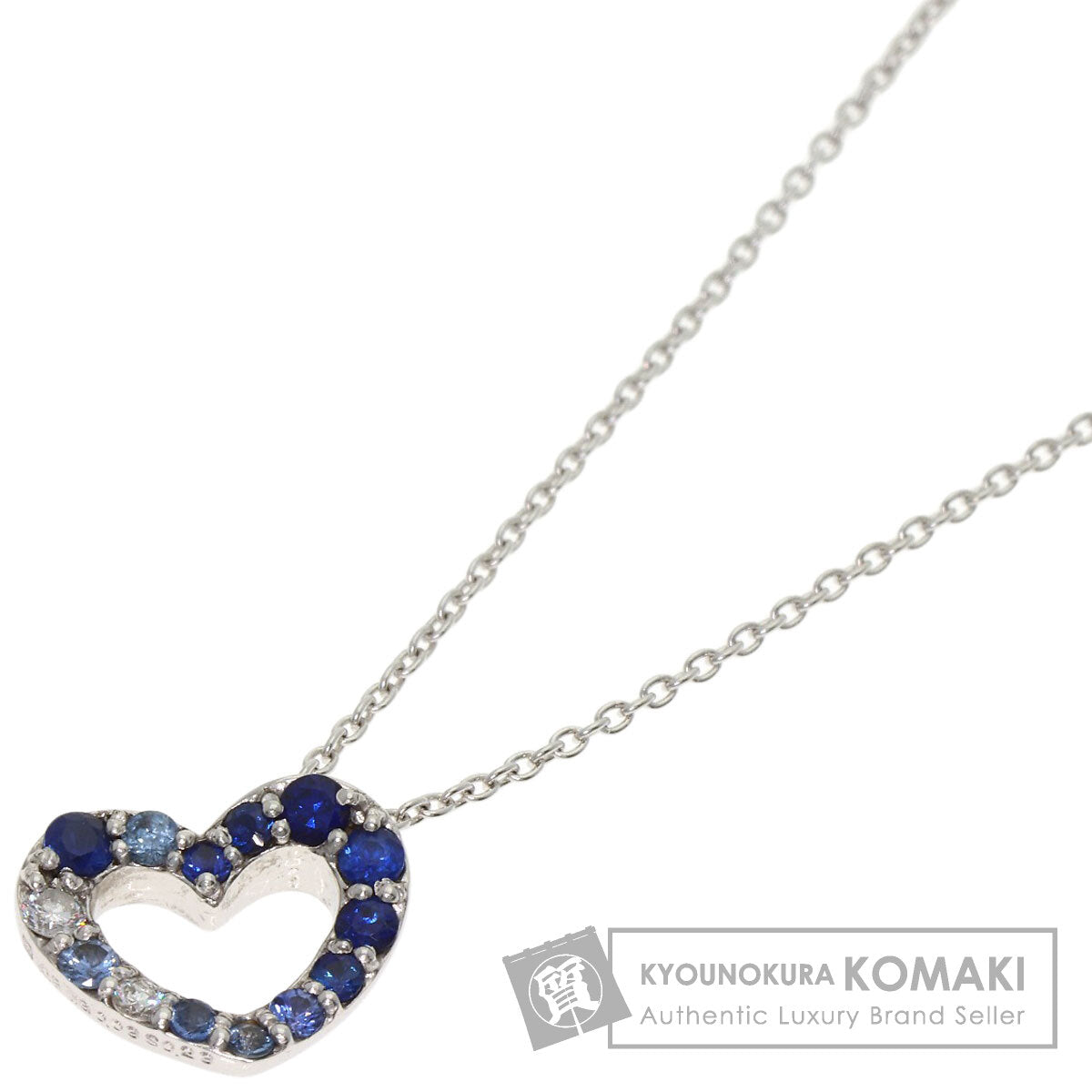 Ponte Vecchio Heart Sapphire Diamond Necklace K18 White Gold Ladies [Used]