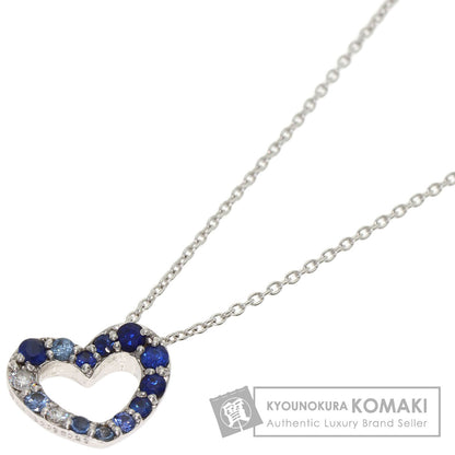 Ponte Vecchio Heart Sapphire Diamond Necklace K18 White Gold Ladies [Used]