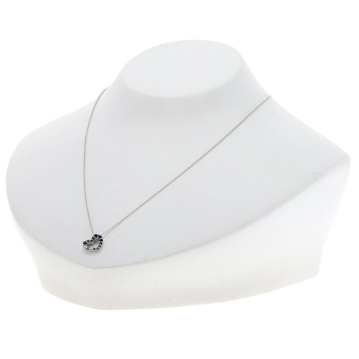 Ponte Vecchio Heart Sapphire Diamond Necklace K18 White Gold Ladies [Used]