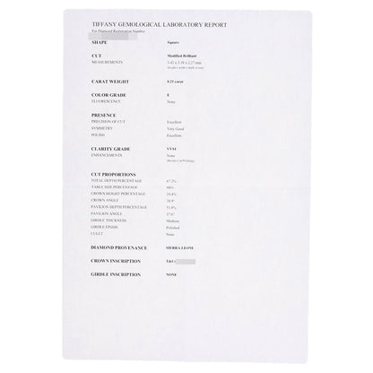 TIFFANY&Co. Square Solitaire Diamond Ring Platinum PT950 Ladies [Used]