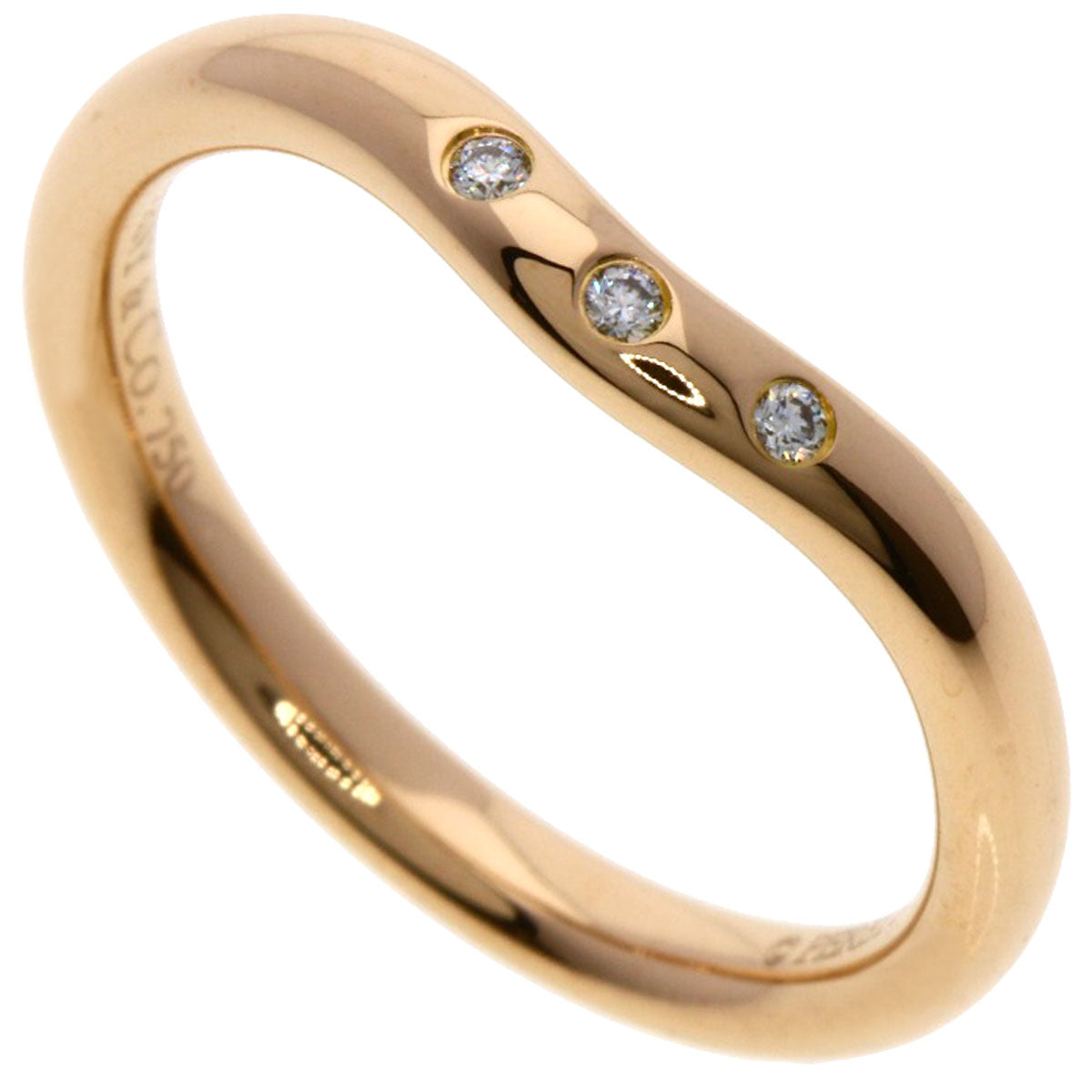 TIFFANY&Co. Curved band 3P Diamond Ring K18 Pink Gold Ladies [Used]