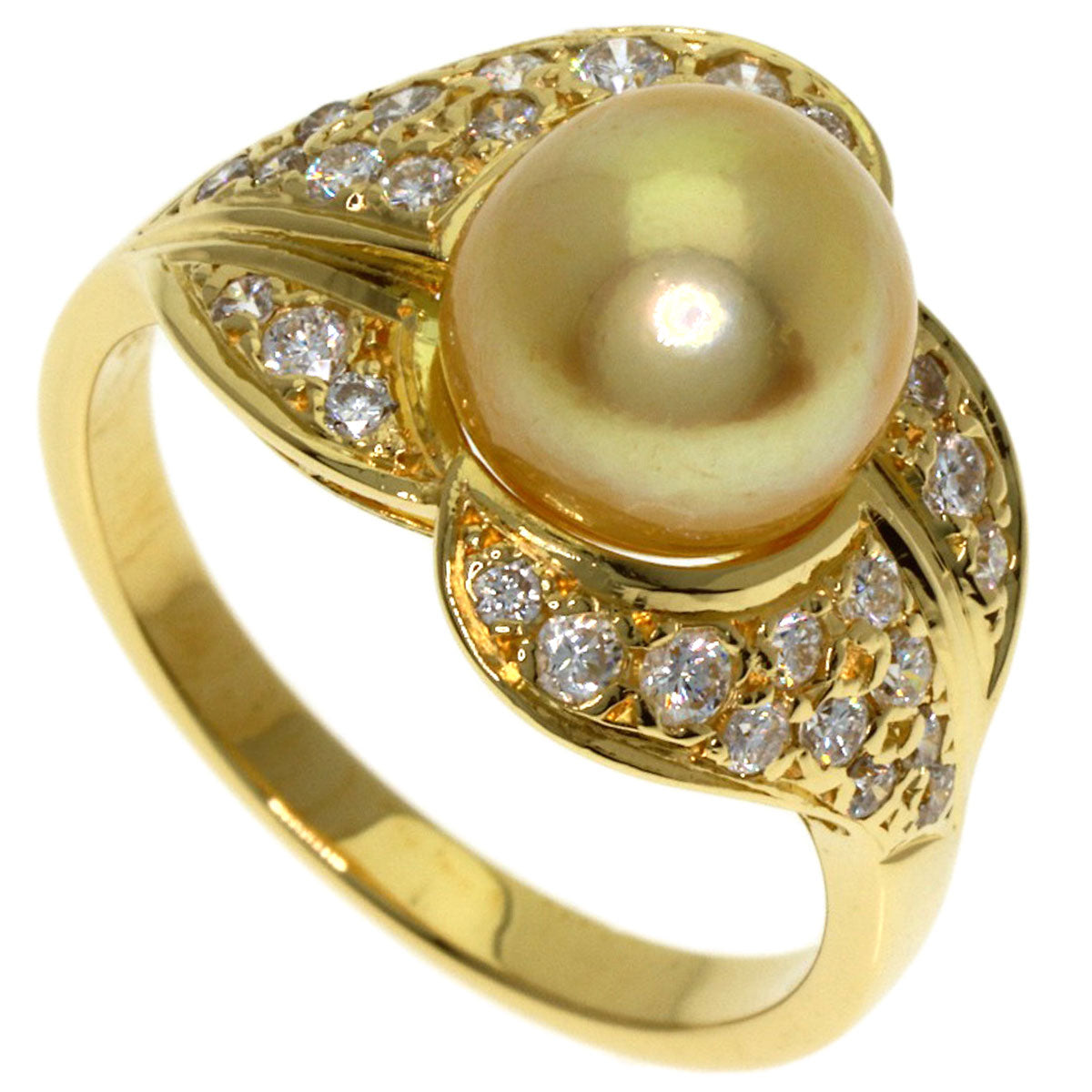 MIKIMOTO Golden Pearl Pearl Diamond Ring K18 Yellow Gold Ladies [Used]