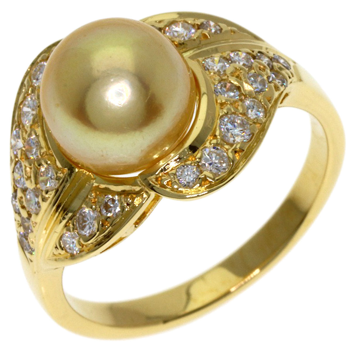 MIKIMOTO Golden Pearl Pearl Diamond Ring K18 Yellow Gold Ladies [Used]