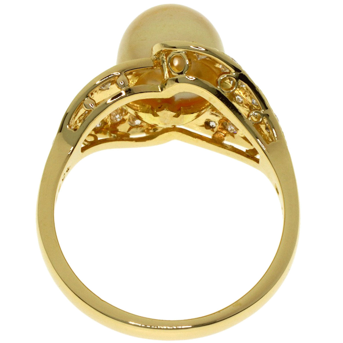 MIKIMOTO Golden Pearl Pearl Diamond Ring K18 Yellow Gold Ladies [Used]