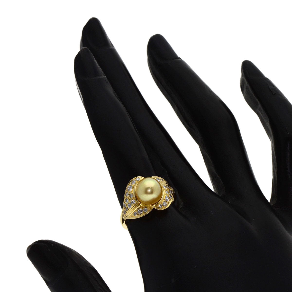 MIKIMOTO Golden Pearl Pearl Diamond Ring K18 Yellow Gold Ladies [Used]