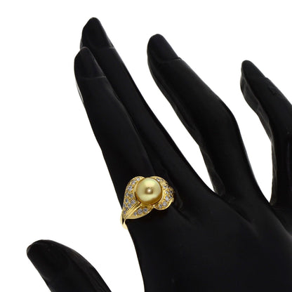 MIKIMOTO Golden Pearl Pearl Diamond Ring K18 Yellow Gold Ladies [Used]