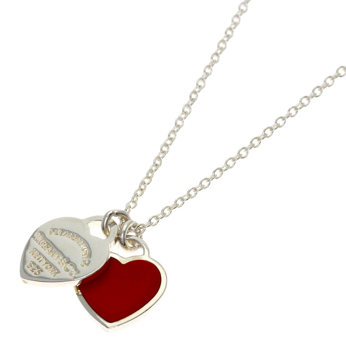 TIFFANY&Co. Double Heart Enamel Necklace Silver Ladies [Used]