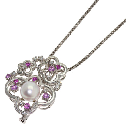 0.47ct Akoya Pearl, Pink Sapphire, Diamond Necklace K18 White Gold K14WG 10.9g　Ladies