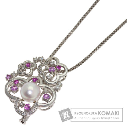 0.47ct Akoya Pearl, Pink Sapphire, Diamond Necklace K18 White Gold K14WG 10.9g　Ladies