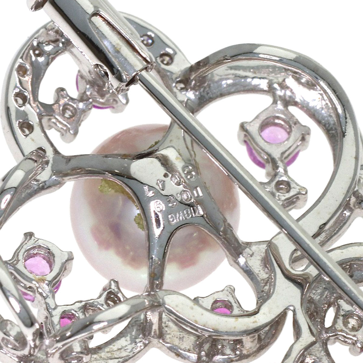0.47ct Akoya Pearl, Pink Sapphire, Diamond Necklace K18 White Gold K14WG 10.9g　Ladies