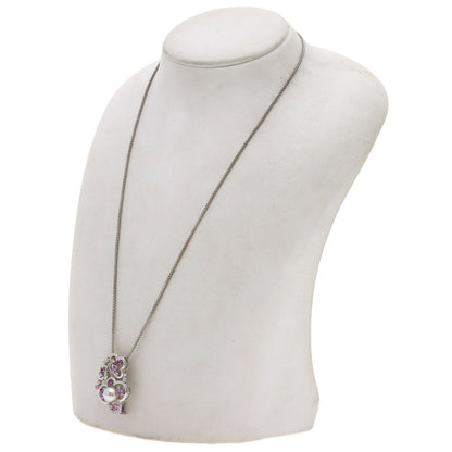0.47ct Akoya Pearl, Pink Sapphire, Diamond Necklace K18 White Gold K14WG 10.9g　Ladies