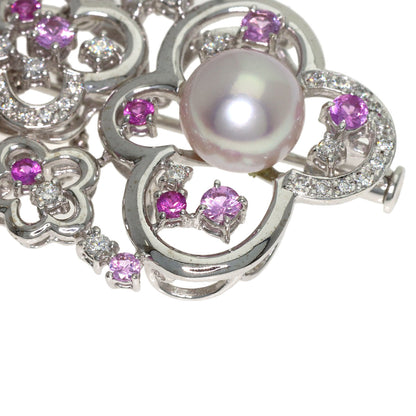0.47ct Akoya Pearl, Pink Sapphire, Diamond Necklace K18 White Gold K14WG 10.9g　Ladies