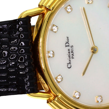 CHRISTIAN DIOR 12P Diamond Watches 59.121.2 Gold Plated/Leather Ladies