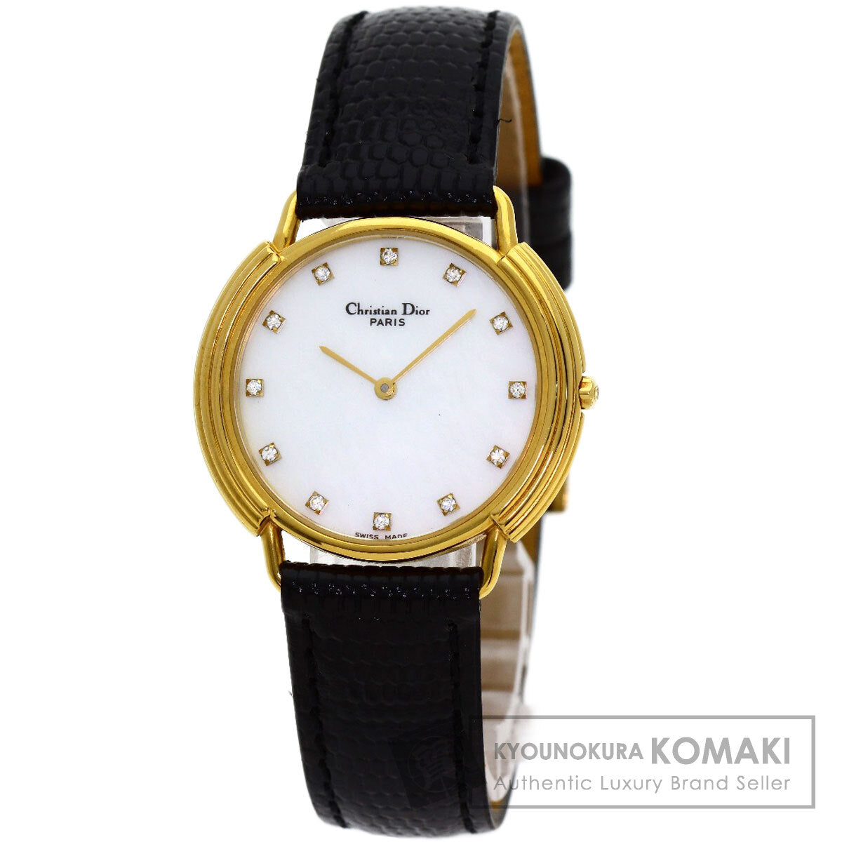 CHRISTIAN DIOR 12P Diamond Watches 59.121.2 Gold Plated/Leather Ladies
