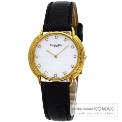 CHRISTIAN DIOR 12P Diamond Watches 59.121.2 Gold Plated/Leather Ladies