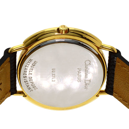 CHRISTIAN DIOR 12P Diamond Watches 59.121.2 Gold Plated/Leather Ladies