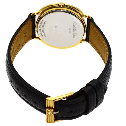 CHRISTIAN DIOR 12P Diamond Watches 59.121.2 Gold Plated/Leather Ladies