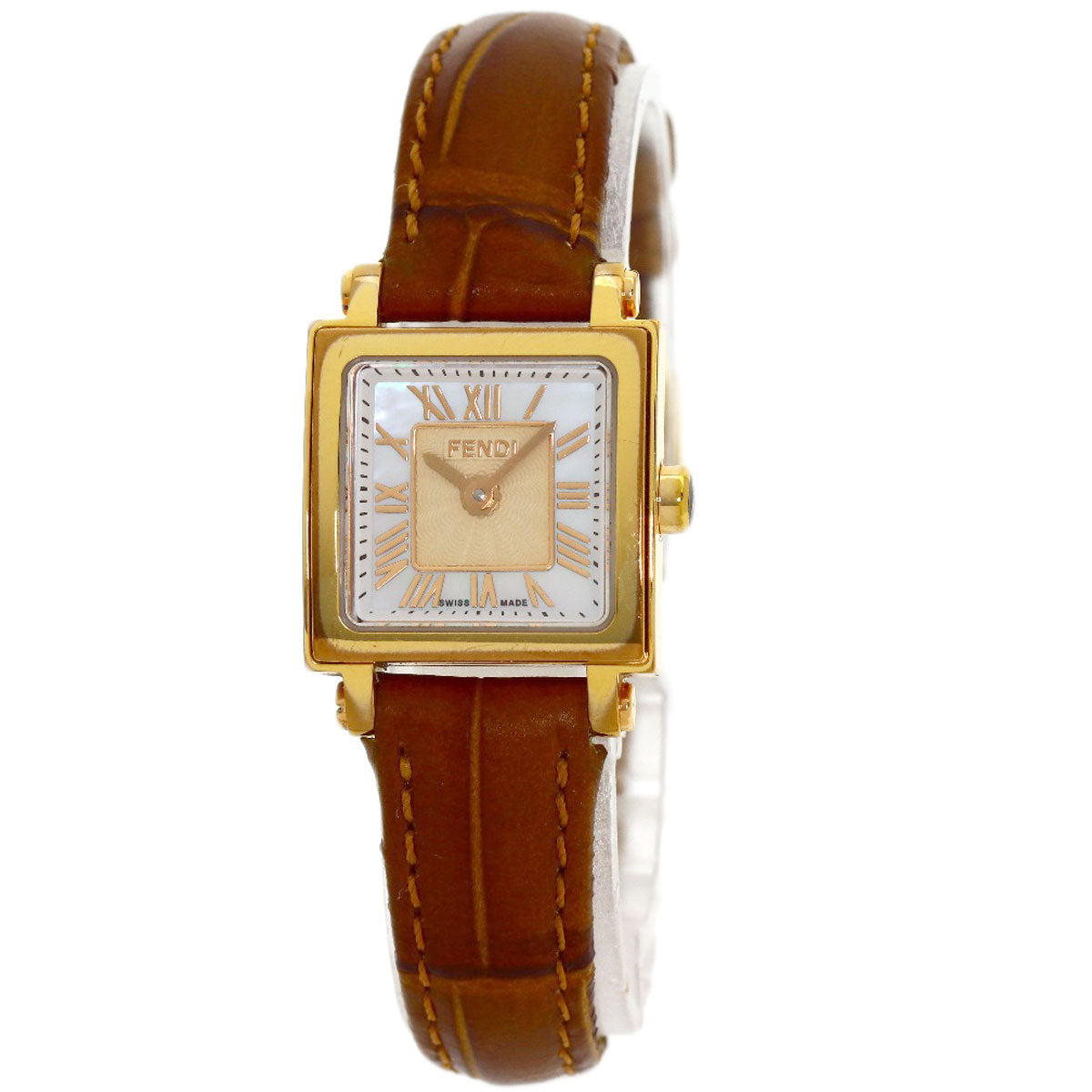 FENDI Quadromini Watches 60500L Gold Plated/Leather Ladies
