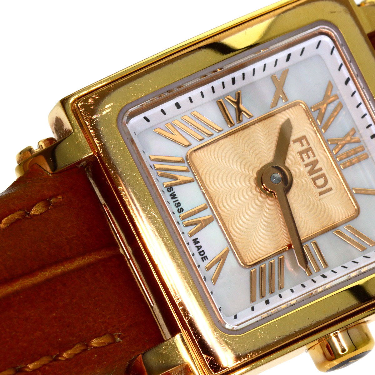 FENDI Quadromini Watches 60500L Gold Plated/Leather Ladies