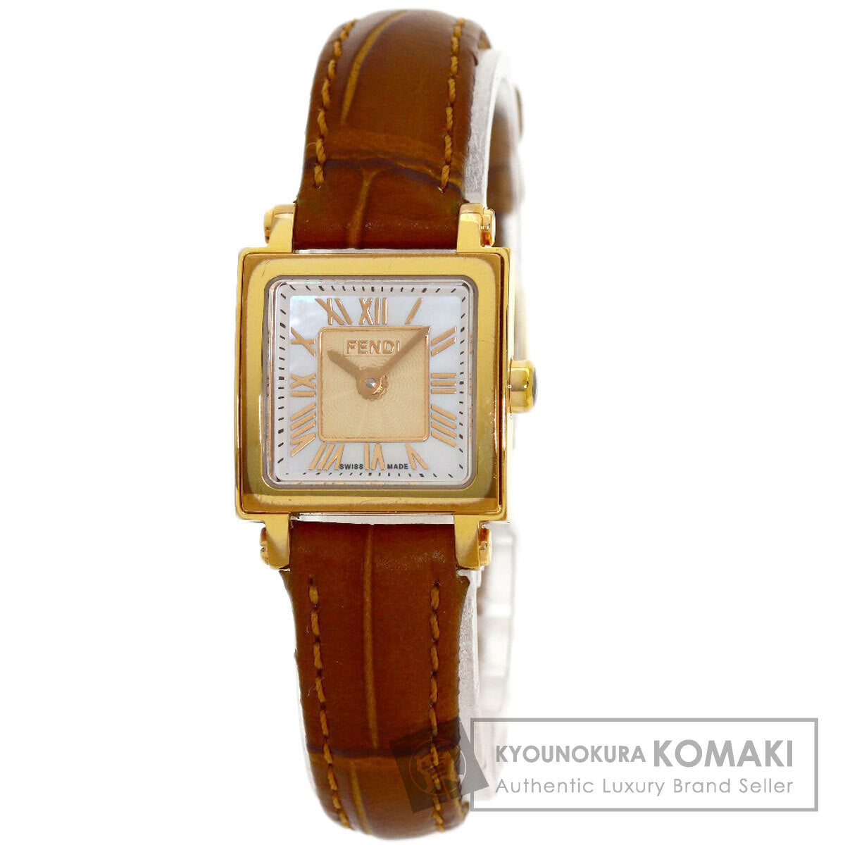 FENDI Quadromini Watches 60500L Gold Plated/Leather Ladies