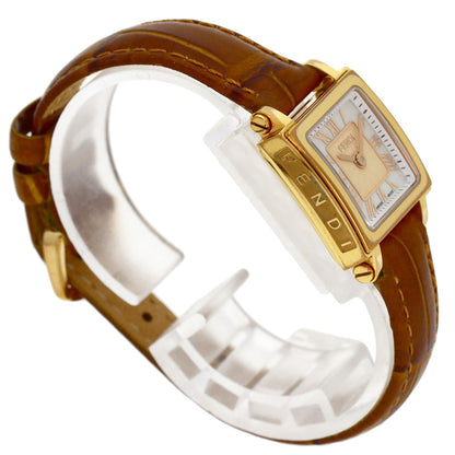 FENDI Quadromini Watches 60500L Gold Plated/Leather Ladies