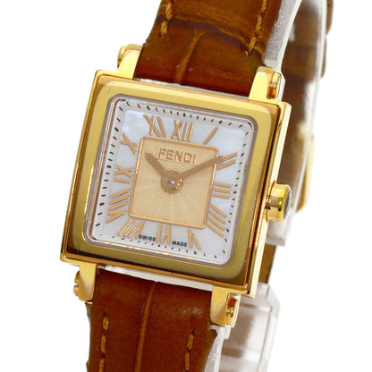 FENDI Quadromini Watches 60500L Gold Plated/Leather Ladies