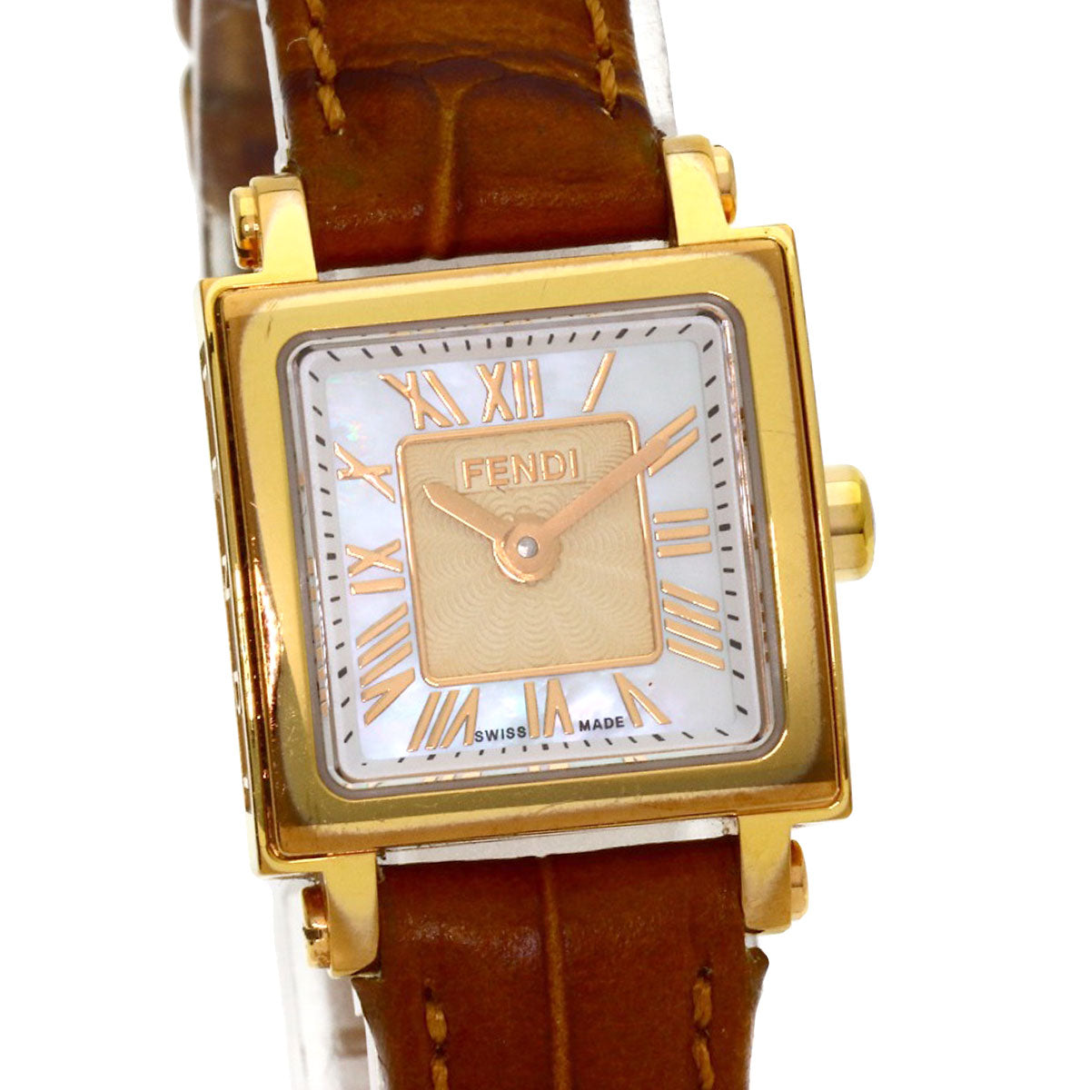 FENDI Quadromini Watches 60500L Gold Plated/Leather Ladies