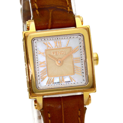 FENDI Quadromini Watches 60500L Gold Plated/Leather Ladies