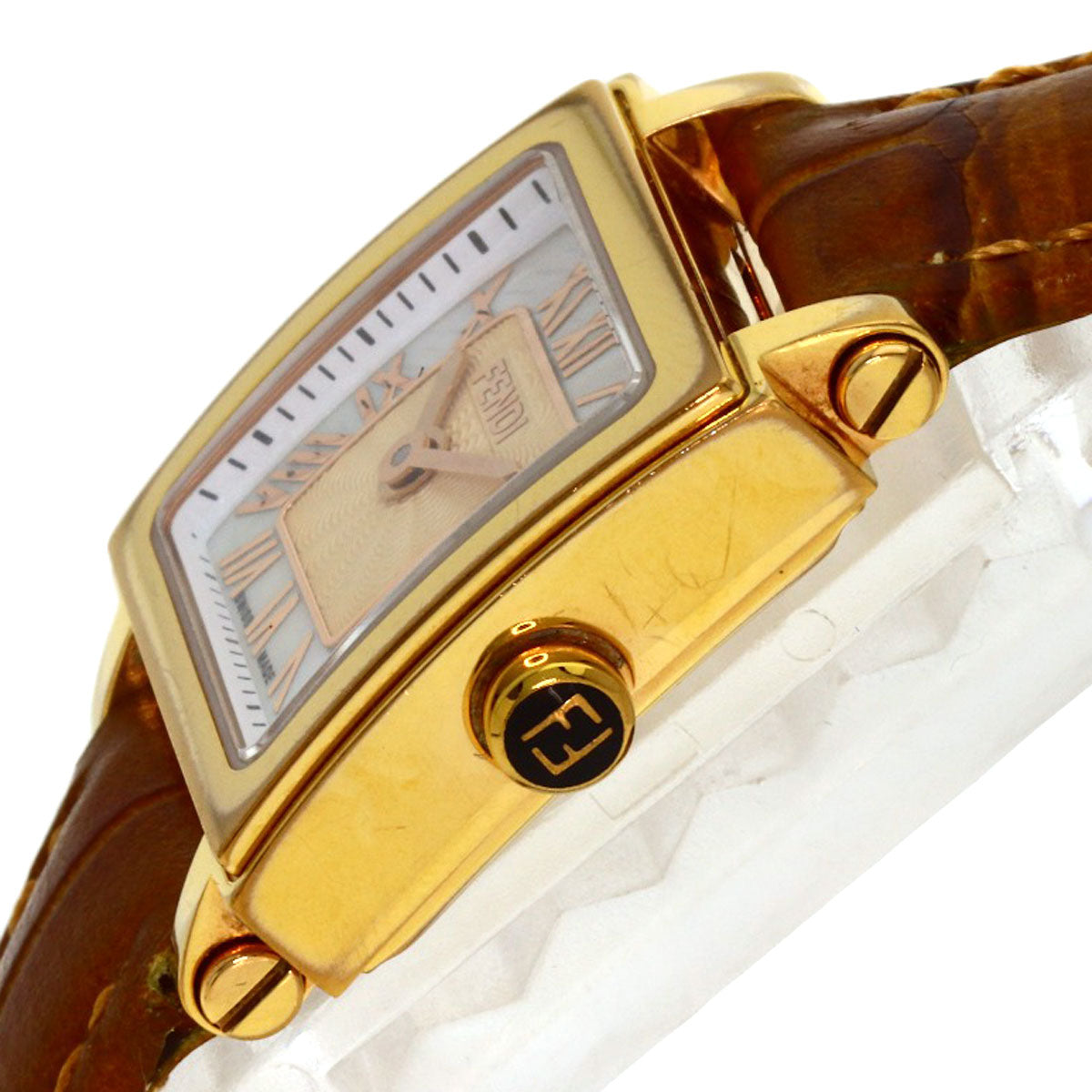 FENDI Quadromini Watches 60500L Gold Plated/Leather Ladies