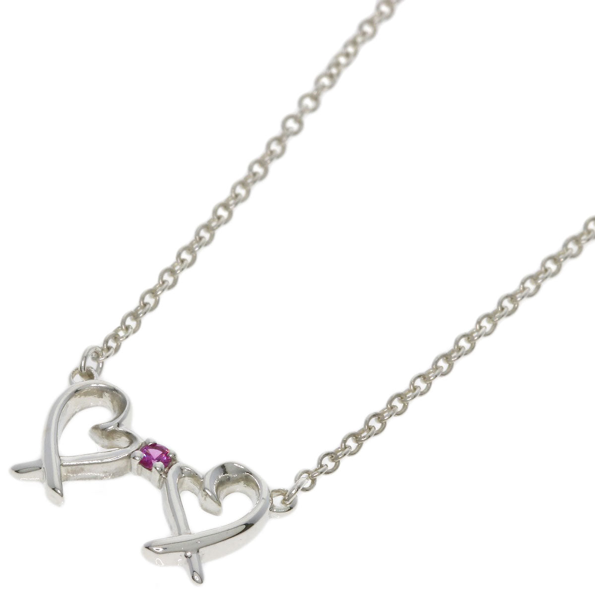 TIFFANY&Co. Double Loving Heart Pink Sapphire Necklace Silver Ladies [Used]