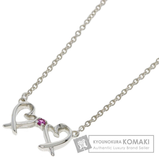 TIFFANY&Co. Double Loving Heart Pink Sapphire Necklace Silver Ladies [Used]