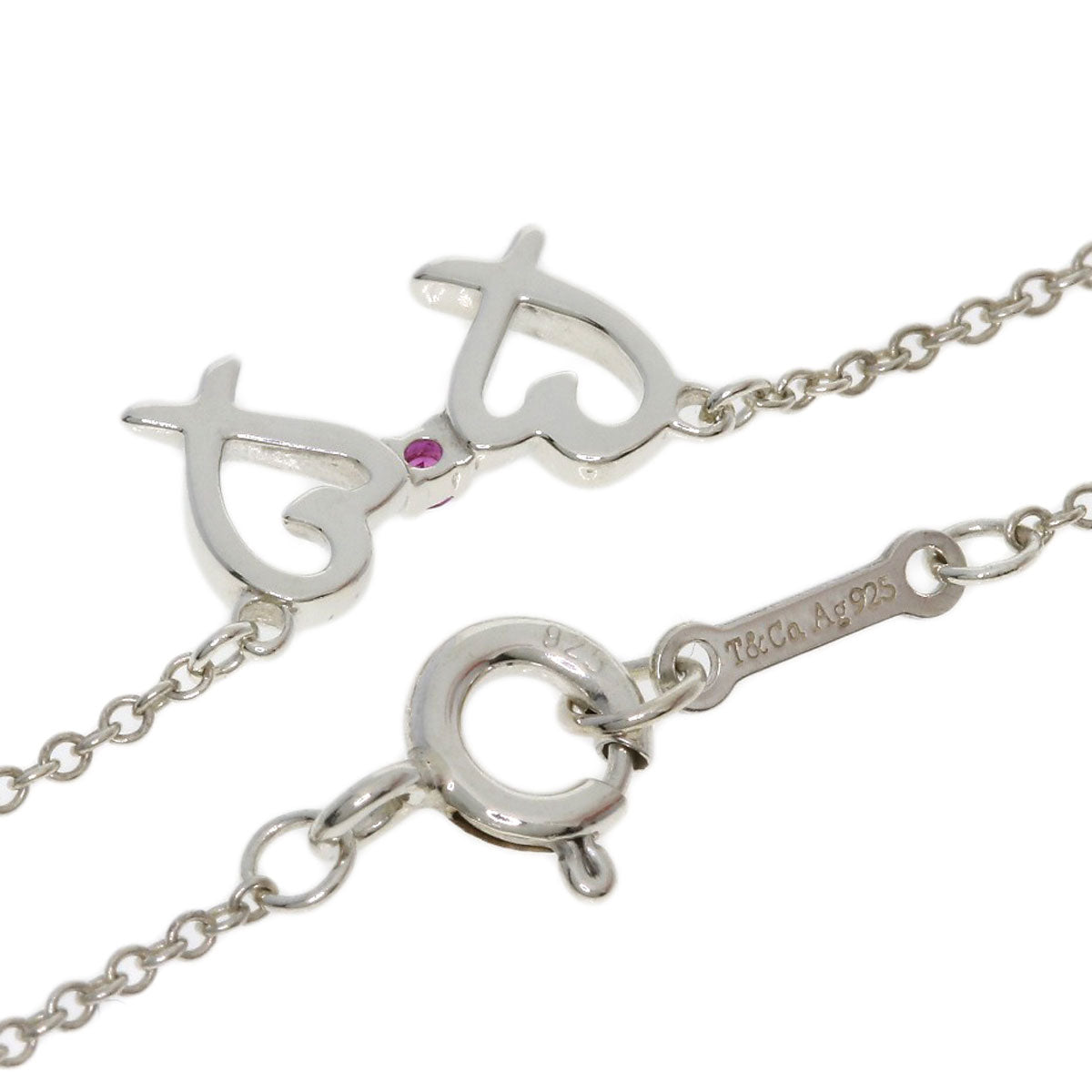 TIFFANY&Co. Double Loving Heart Pink Sapphire Necklace Silver Ladies [Used]