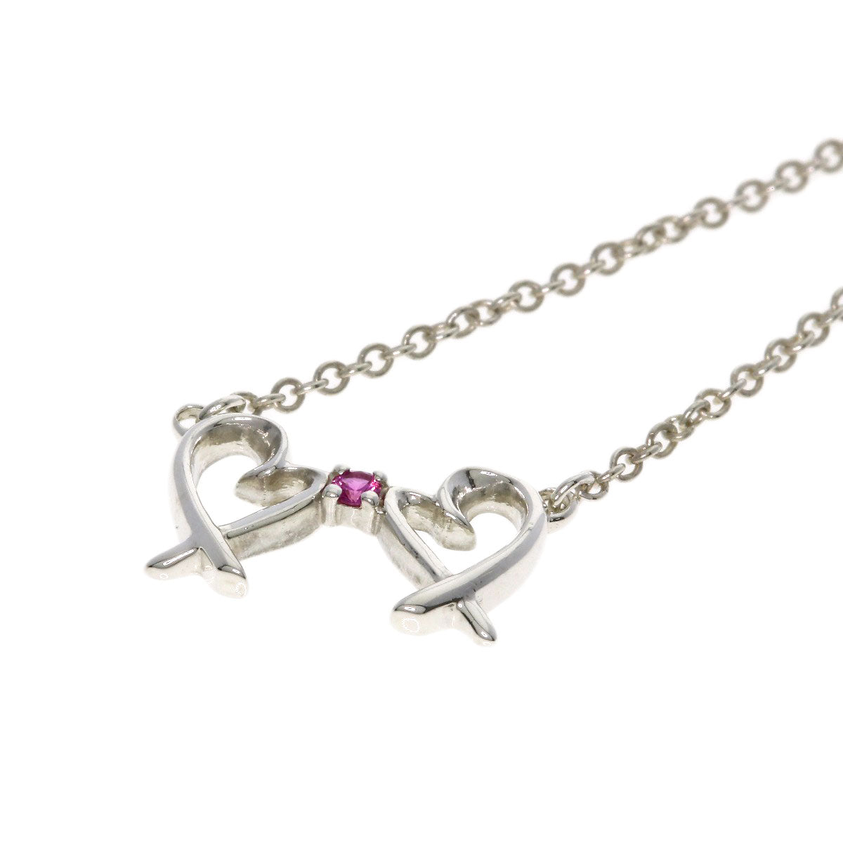 TIFFANY&Co. Double Loving Heart Pink Sapphire Necklace Silver Ladies [Used]