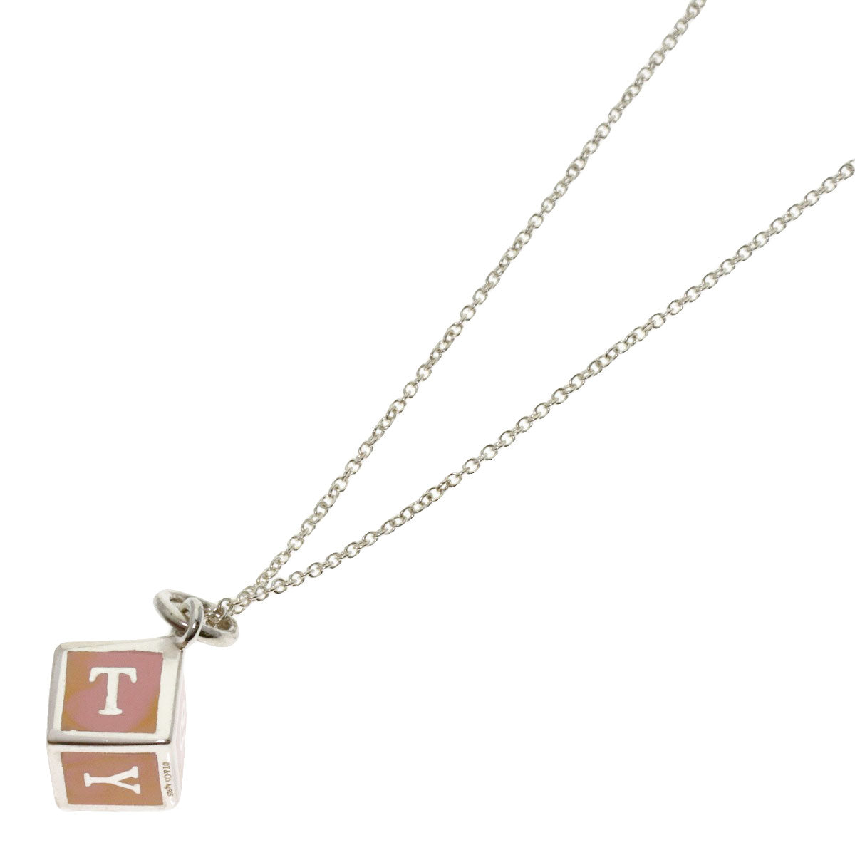 TIFFANY&Co. Logo Cube Enamel Necklace Silver Ladies [Used]