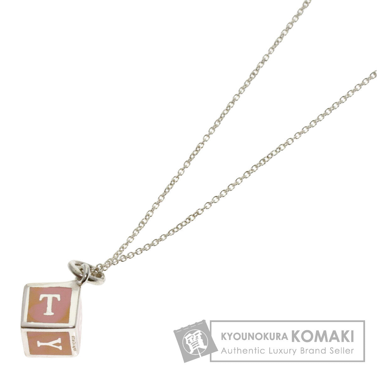 TIFFANY&Co. Logo Cube Enamel Necklace Silver Ladies [Used]