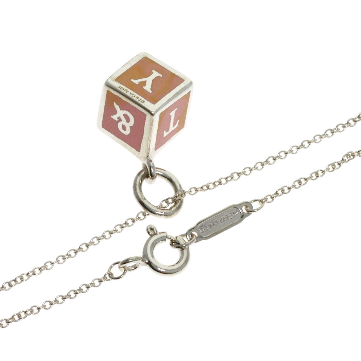 TIFFANY&Co. Logo Cube Enamel Necklace Silver Ladies [Used]